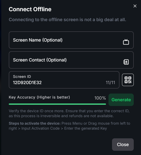 Offline Screen Menu